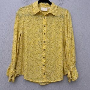 Anthropologie Maeve Blithe Tie Sleeve Button-Down Top Shirt Yellow Size 6